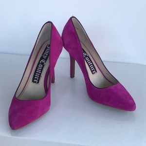 Juicy Couture “Bright Bougainvillea” Kid Suede Pumps